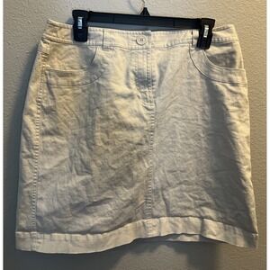 Talbots Khaki Skirt Women's Petite Stretch Size 14  Linen Blend Tan Beige